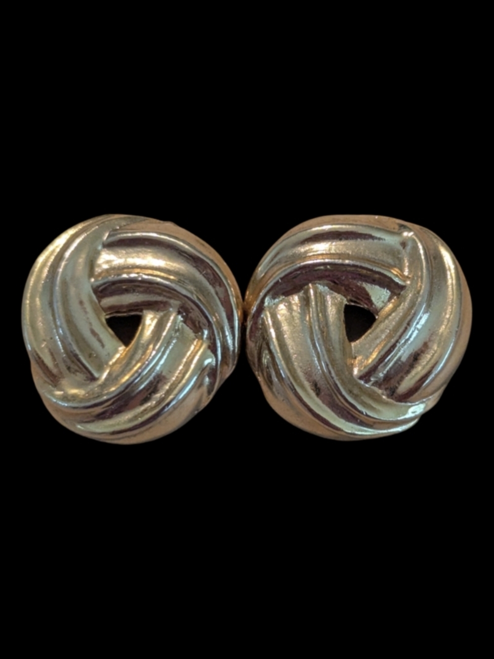 Vintage Mid-Century Gold Tone Round Knot Stud Pierced Earrings
